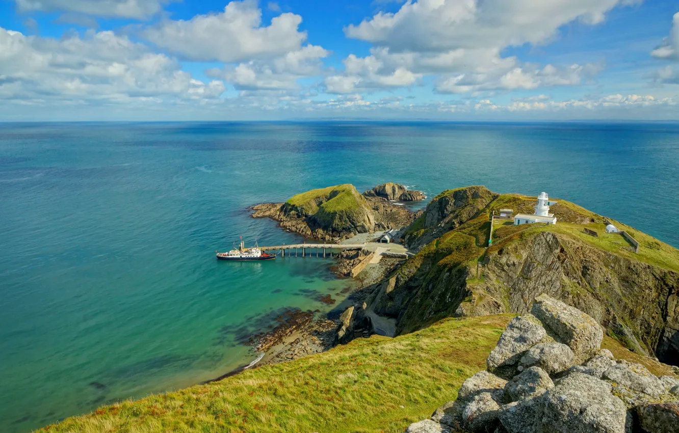 Фото обои побережье, маяк, Англия, Lundy Island Devon