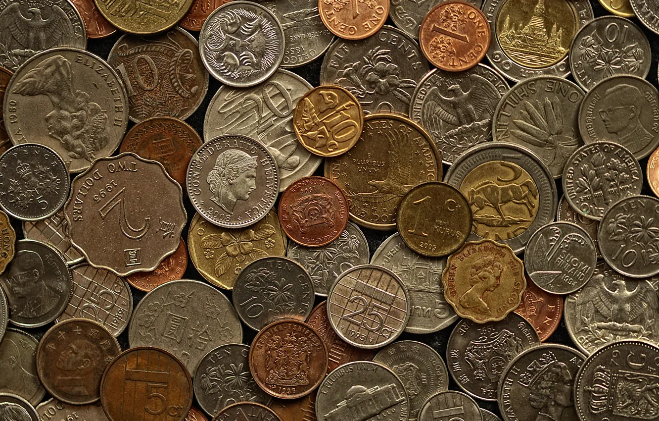 Фото обои макро, деньги, текстура, монеты