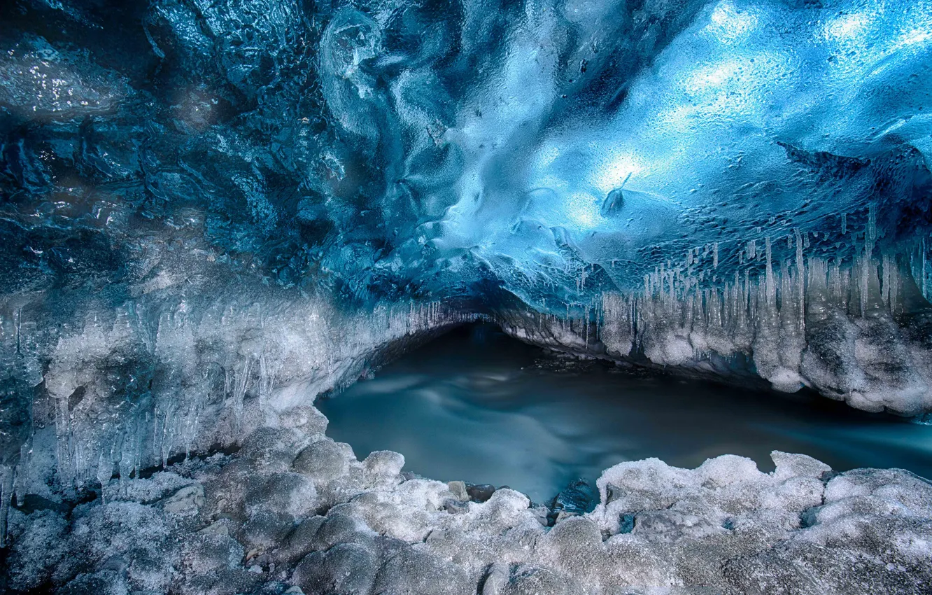 Фото обои снег, природа, лёд, ледник, тоннель