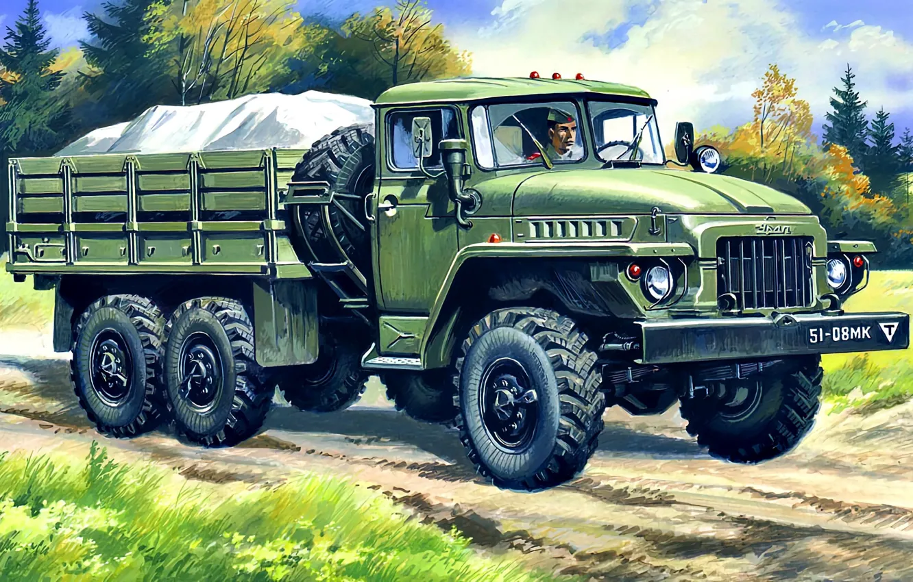 Фото обои СССР, автомобиль, грузовой, полноприводный, военного назначения, Урал-375Д