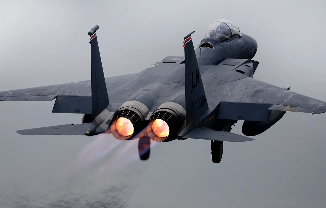 Фото обои ВВС США, истребитель-бомбардировщик, F-15E, Strike Eagle, McDonnell Douglas, американский двухместный