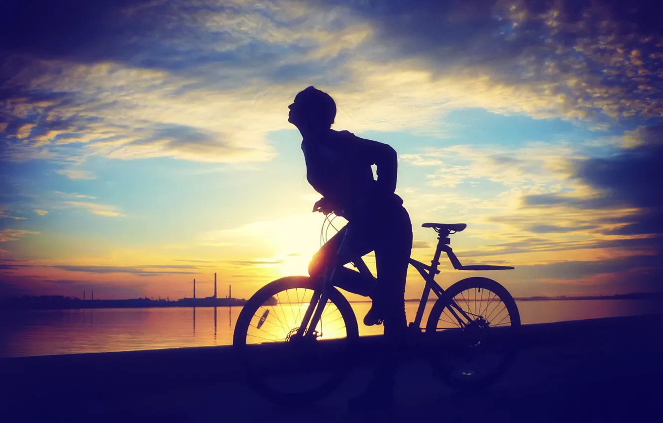Фото обои bike, Sunset, mountain, exercise, ride