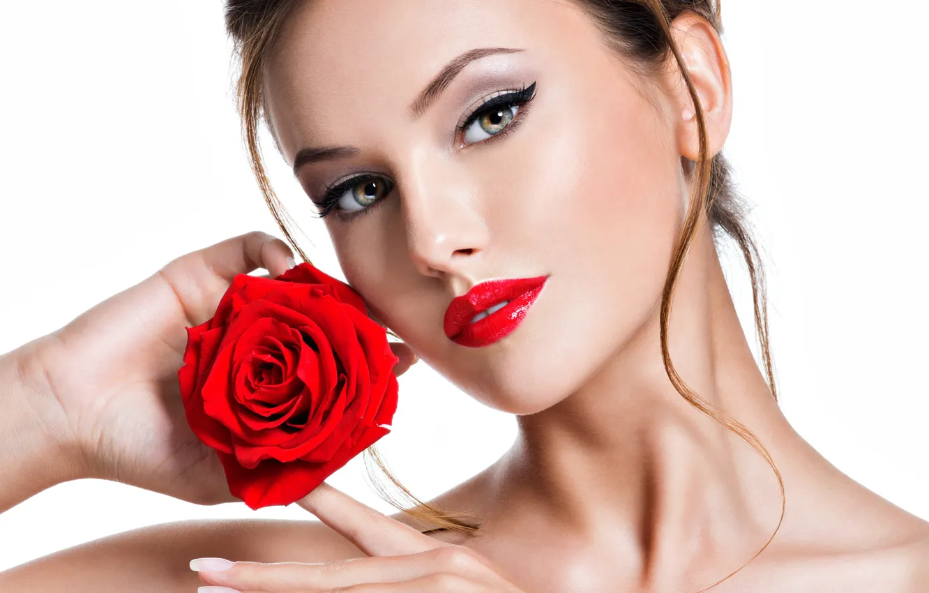 Фото обои девушка, портрет, макияж, red, beautiful, face, фотомодель, Valua Vitaly