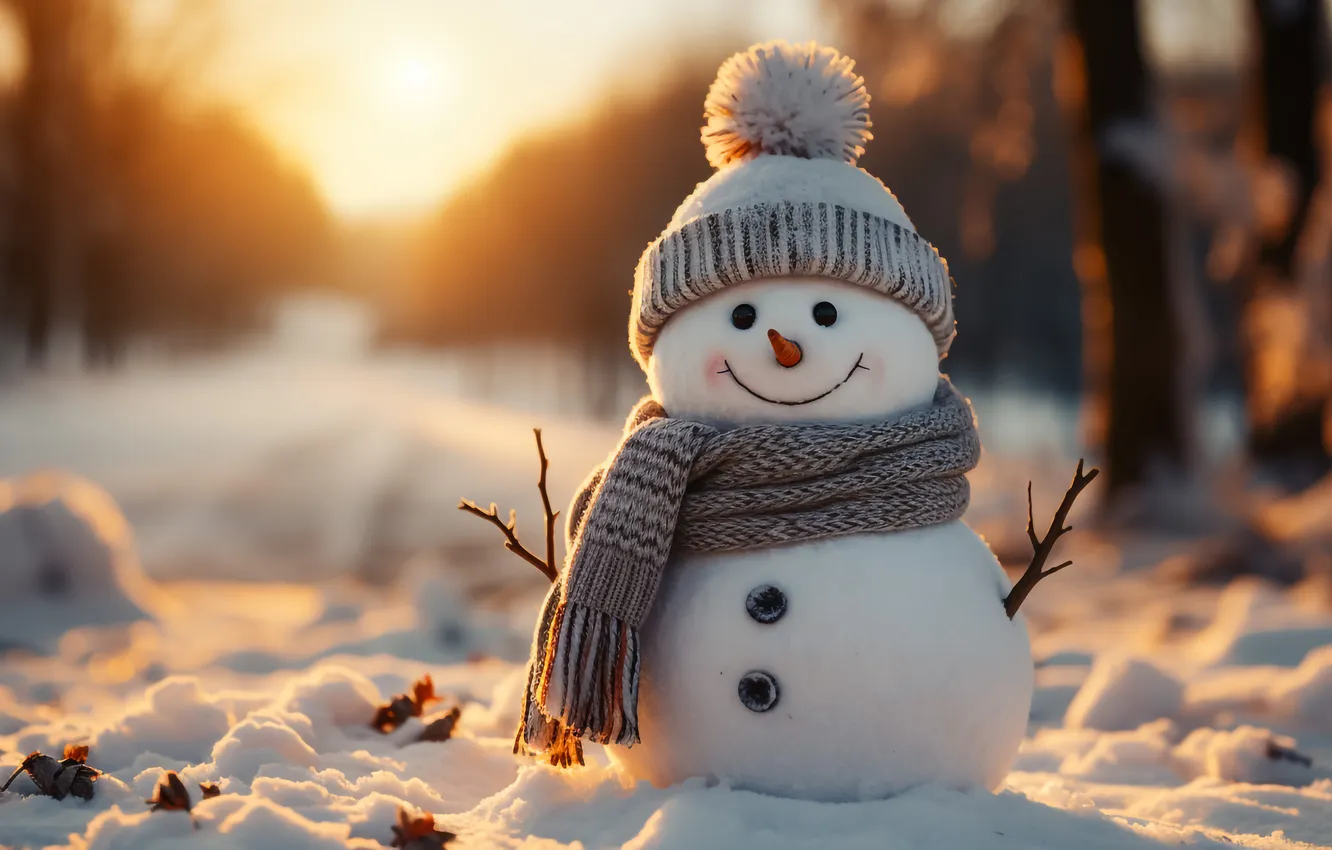 Фото обои зима, снег, Рождество, Новый год, снеговик, Christmas, winter, snow