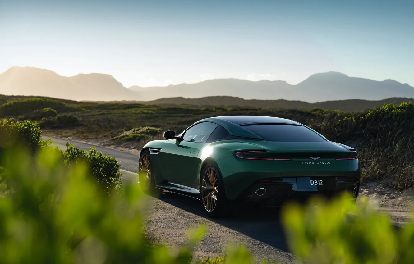 Фото обои зеленый, Aston Martin, суперкар, вид сзади, 2023, Aston Martin DB12, DB12