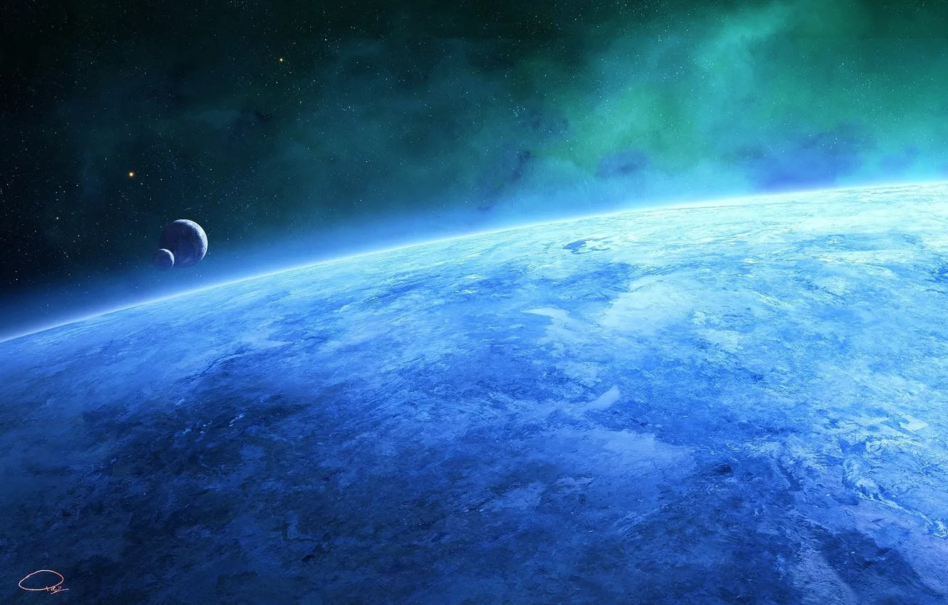 Фото обои космос, свет, синева, планета, пыль, большая, planet