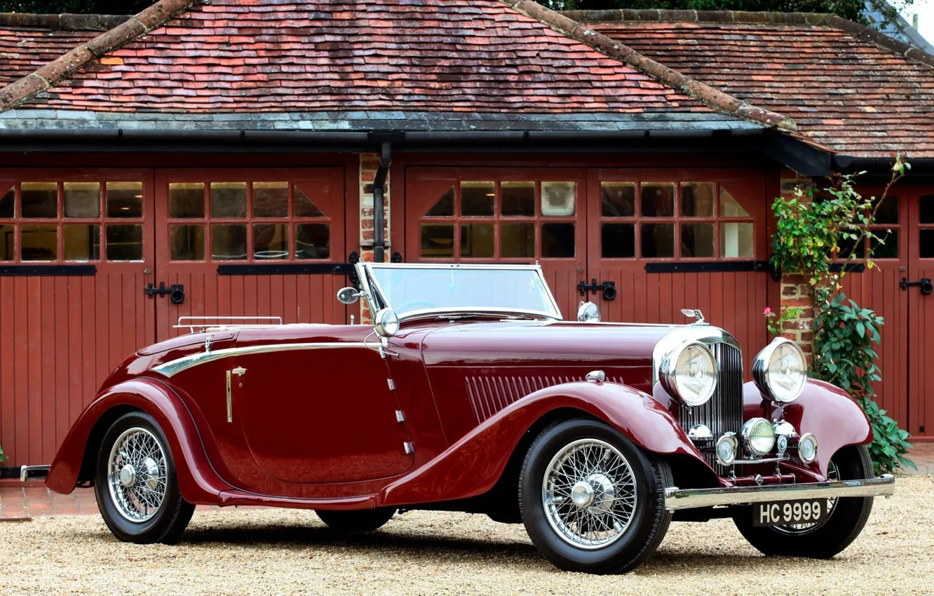 Фото обои convertible, retro, coupe, luxury, 1934, red old car, Bentley Drophead