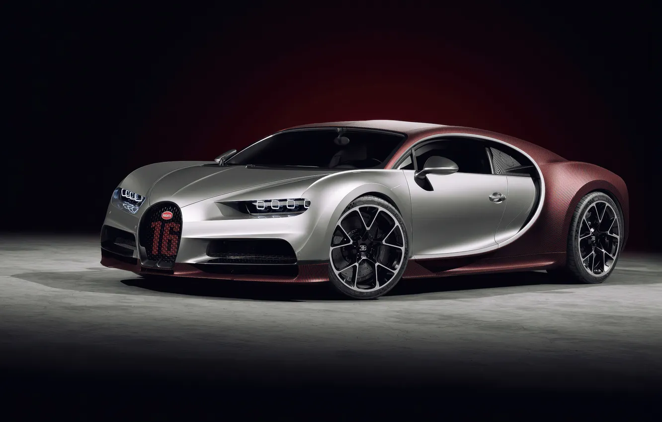 Фото обои Bugatti, Cars, Bugatti Chiron, Hyper Car, French Car, Matte Carbon, Silver & Red