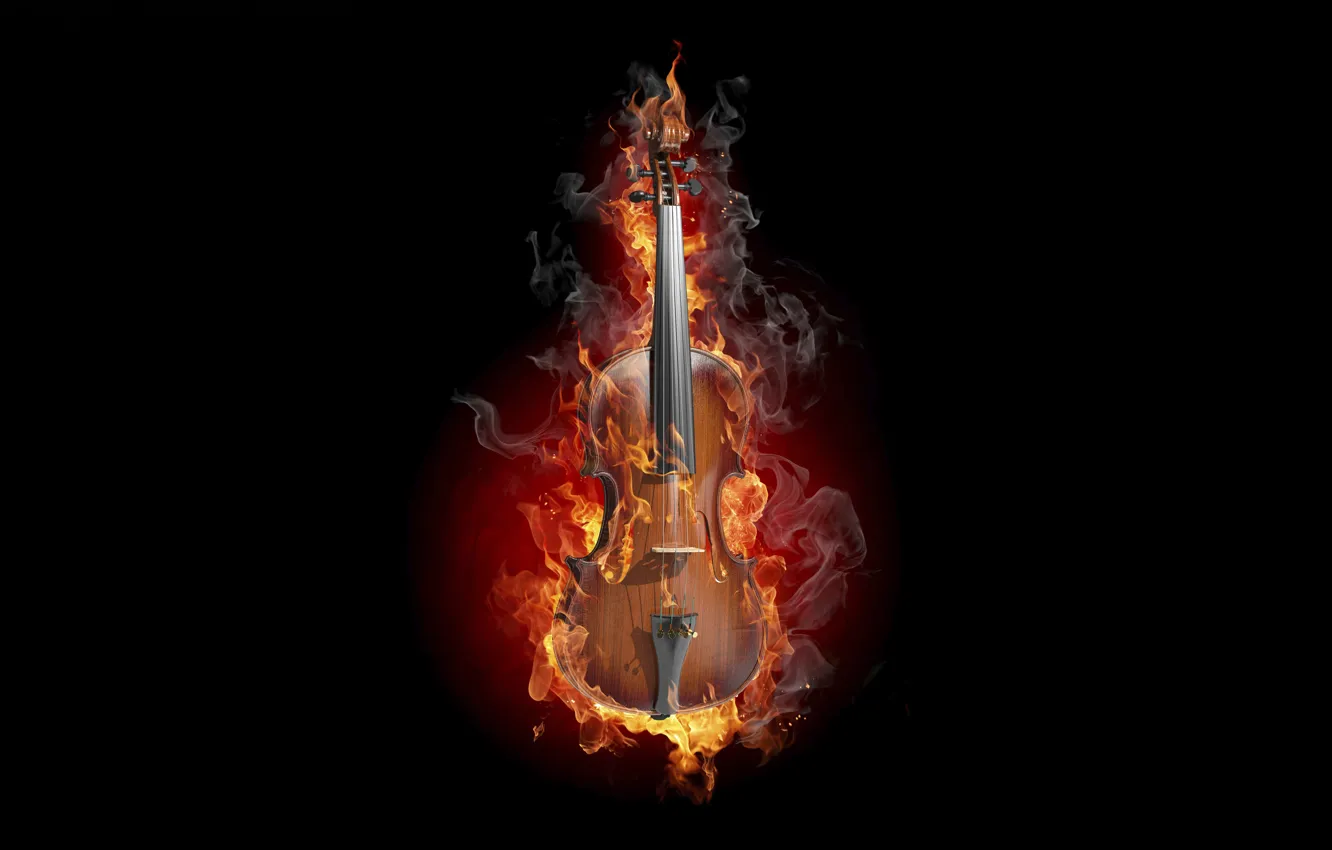 Фото обои креатив, огонь, скрипка, дым