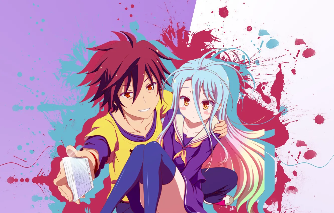 Фото обои аниме, арт, девочка, парень, двое, No Game No Life