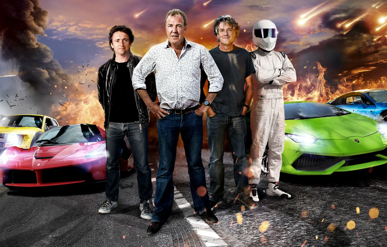Фото обои Jeremy Clarkson, Top Gear, Stig, Supercars, Richard Hammond, James May, Ferrari LaFerrari, BMW i8