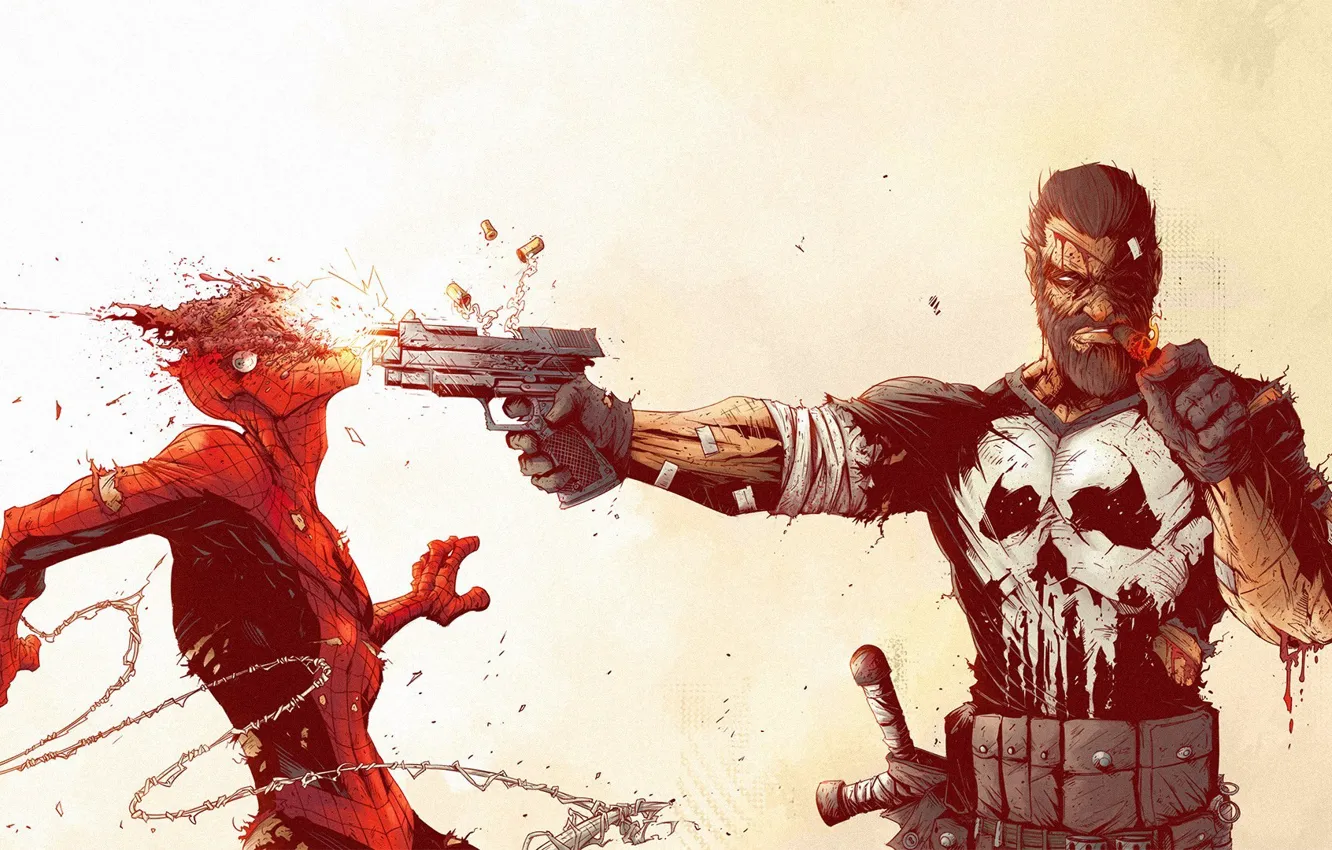 Фото обои Art, Punisher, Spider Man, Каратель, Tonton Revolver, Человек Паук