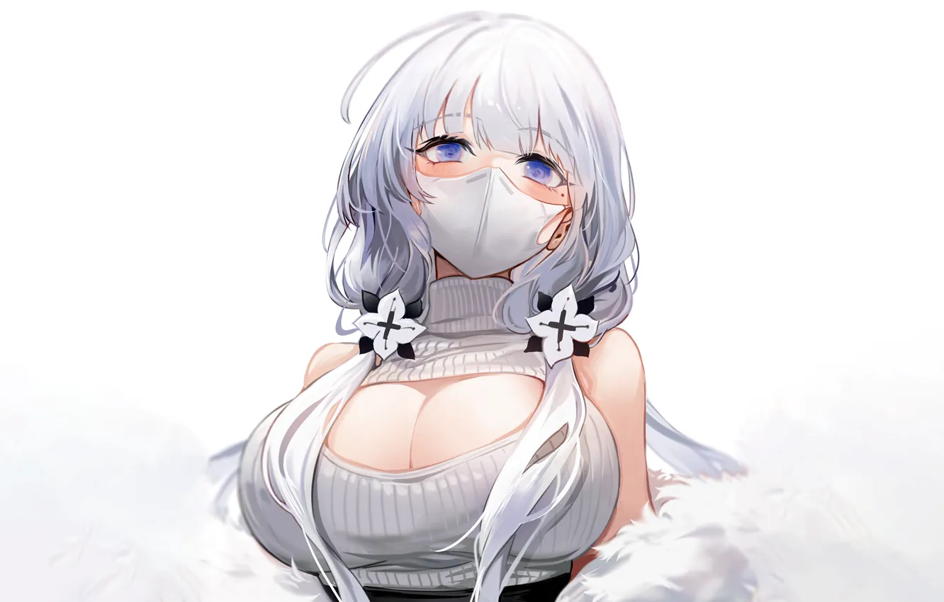 Фото обои girl, sexy, cleavage, blouse, long hair, boobs, anime, blue eyes