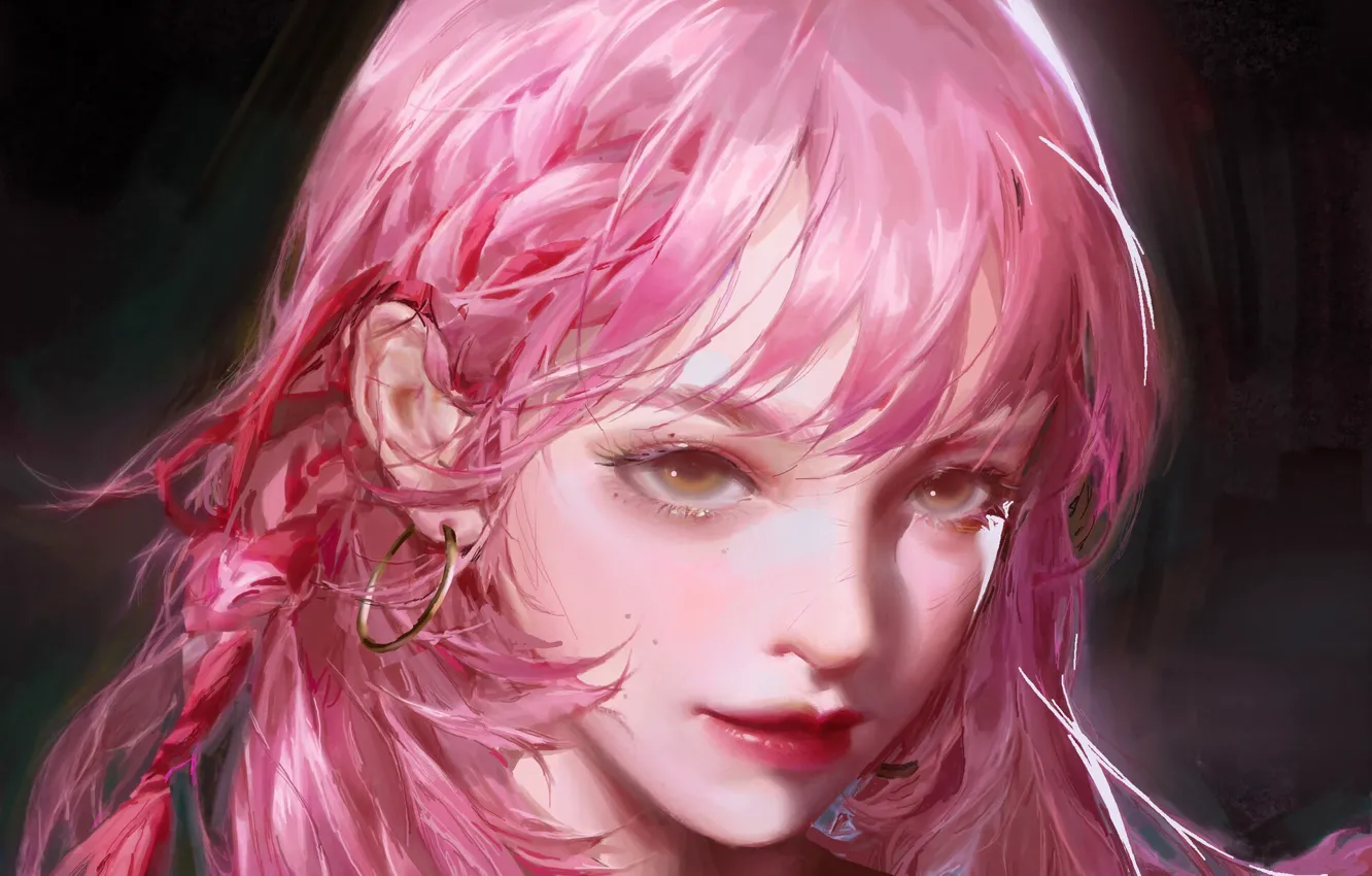 Фото обои лицо, серьги, косичка, розовые волосы, портрет девушки, by Star Academy