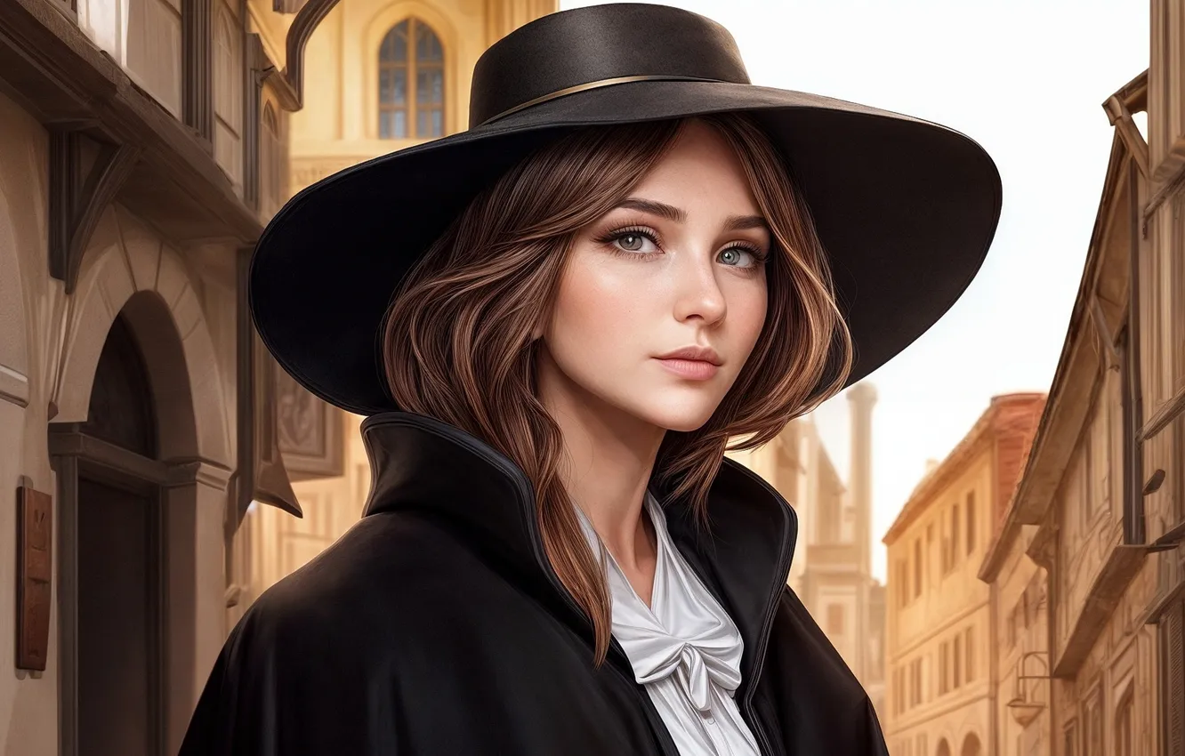Фото обои girls, hat, brown-haired