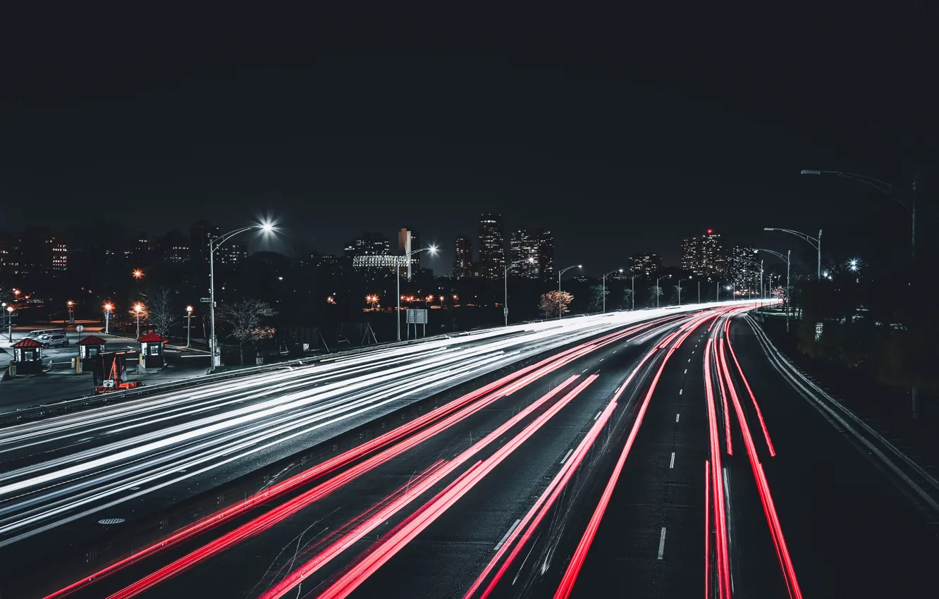 Фото обои City, Night, Highway, City Lights, Jake Blucker, Car Lights