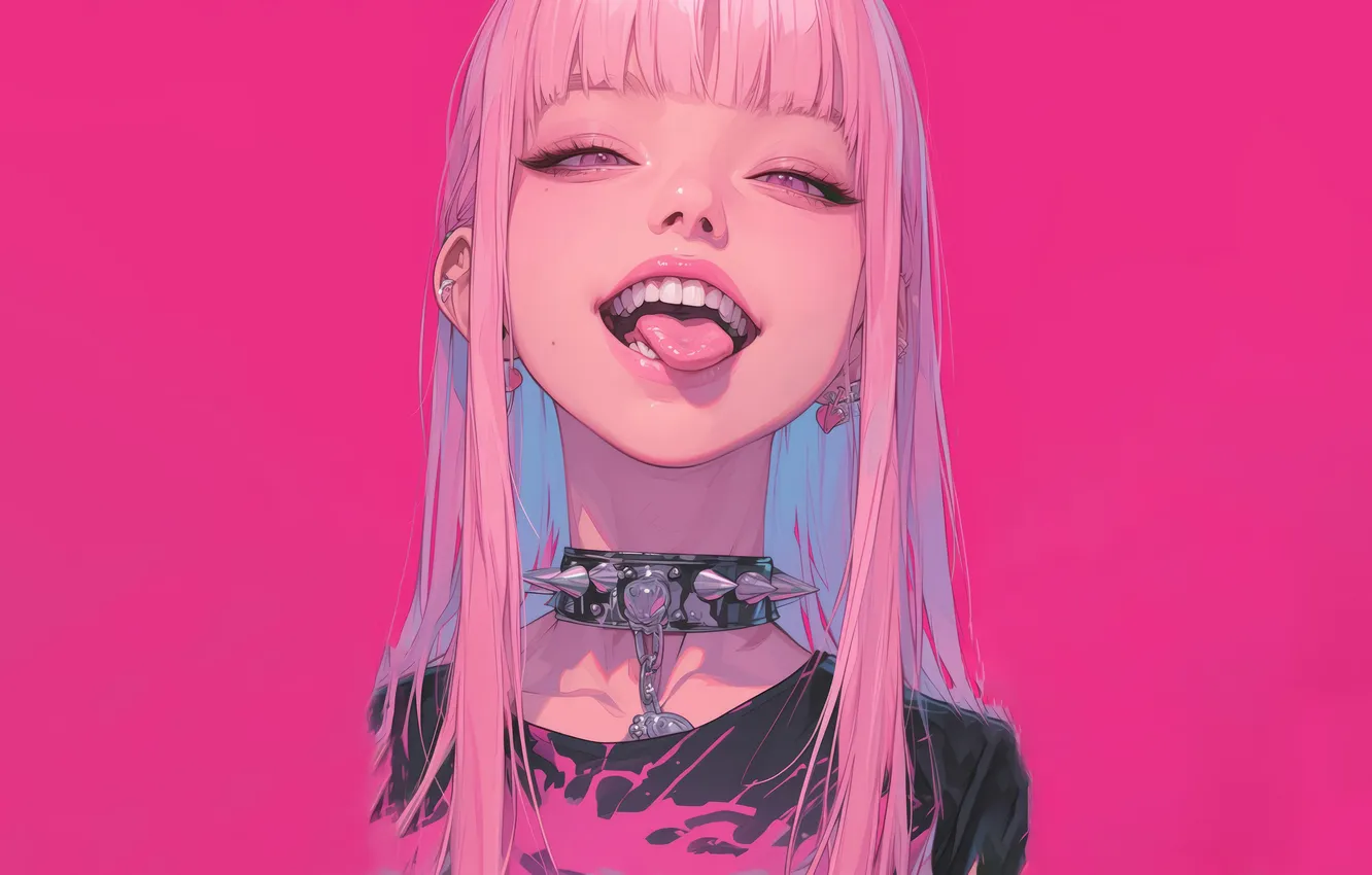 Фото обои girl, Anime, blonde, tongue