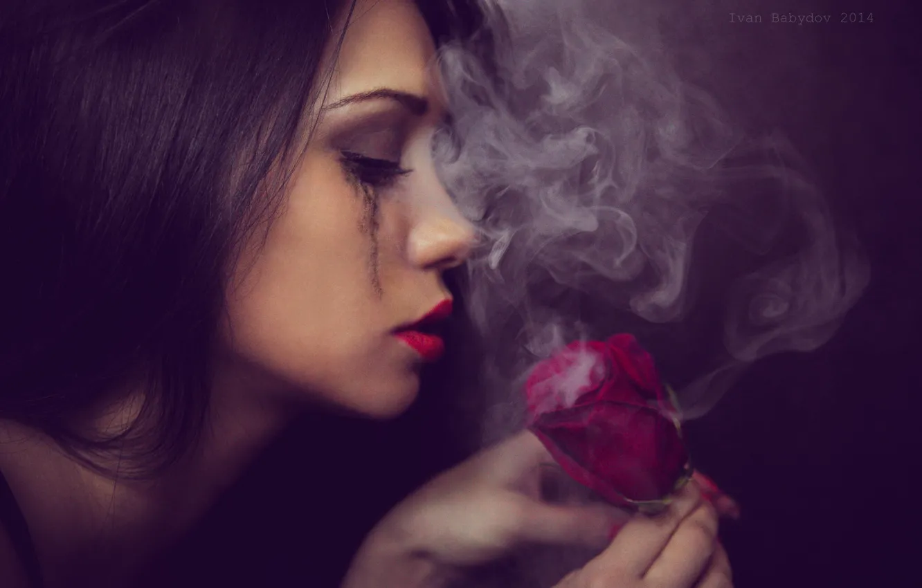 Фото обои грусть, дым, роза, тушь, слёзы, photographer, Ира, Babydov Ivan