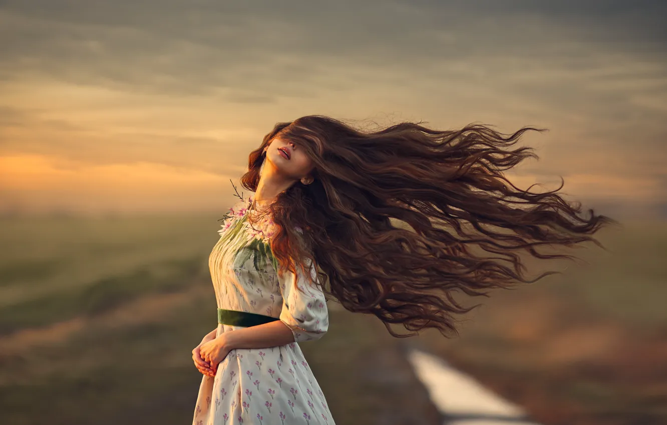 Фото обои девушка, настроение, ветер, волосы, платье, Monica Lazar