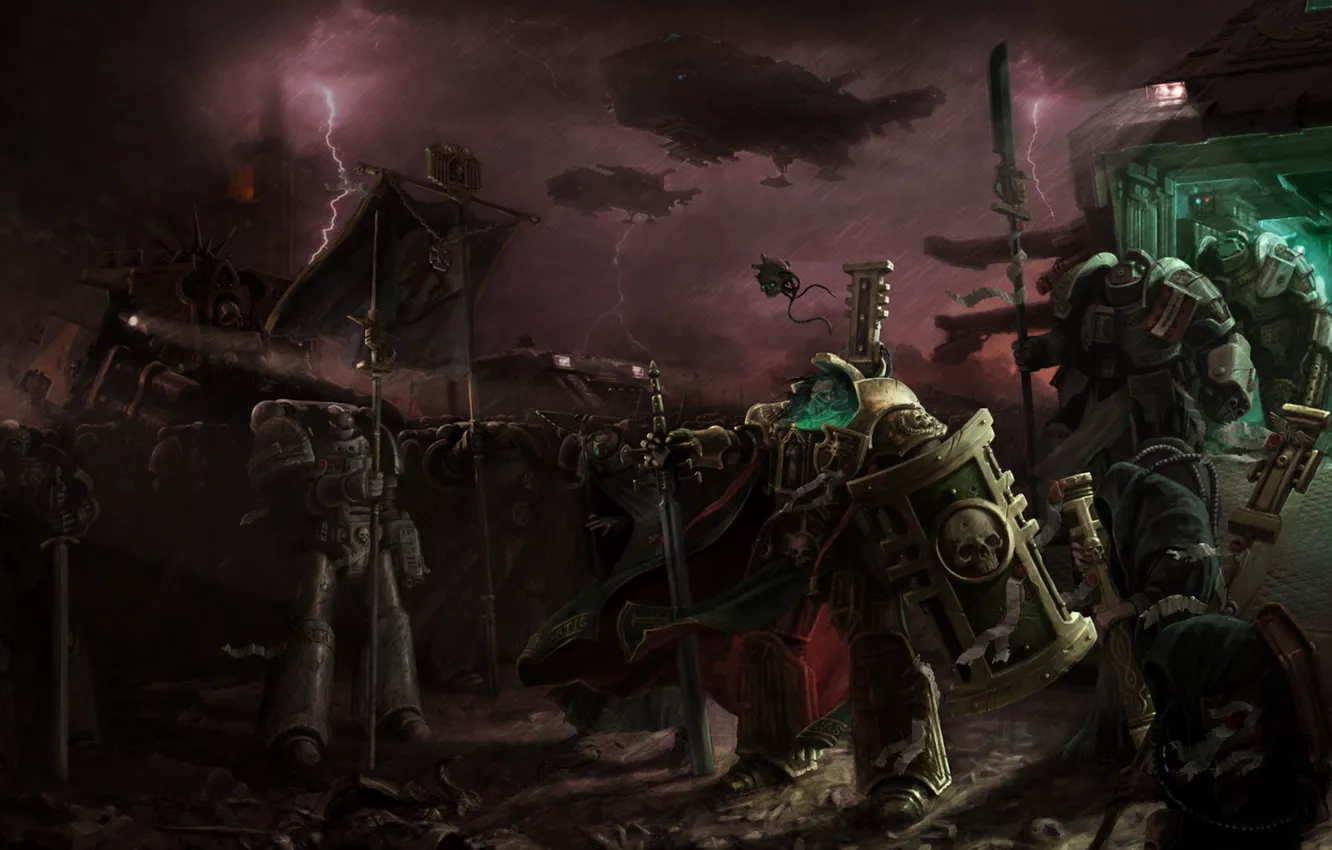 Фото обои гроза, корабли, бойцы, Warhammer 40k, командир