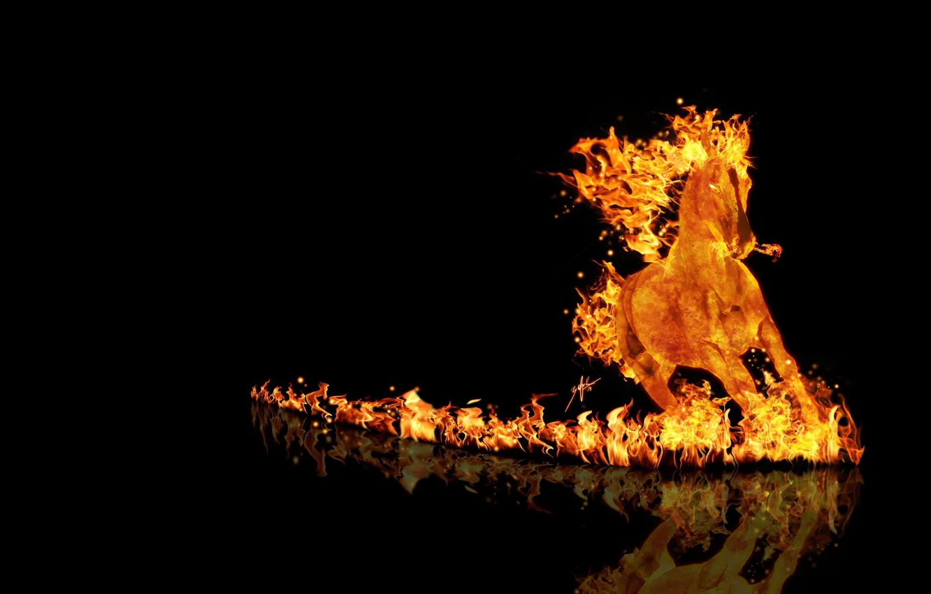 Фото обои огонь, конь, бег