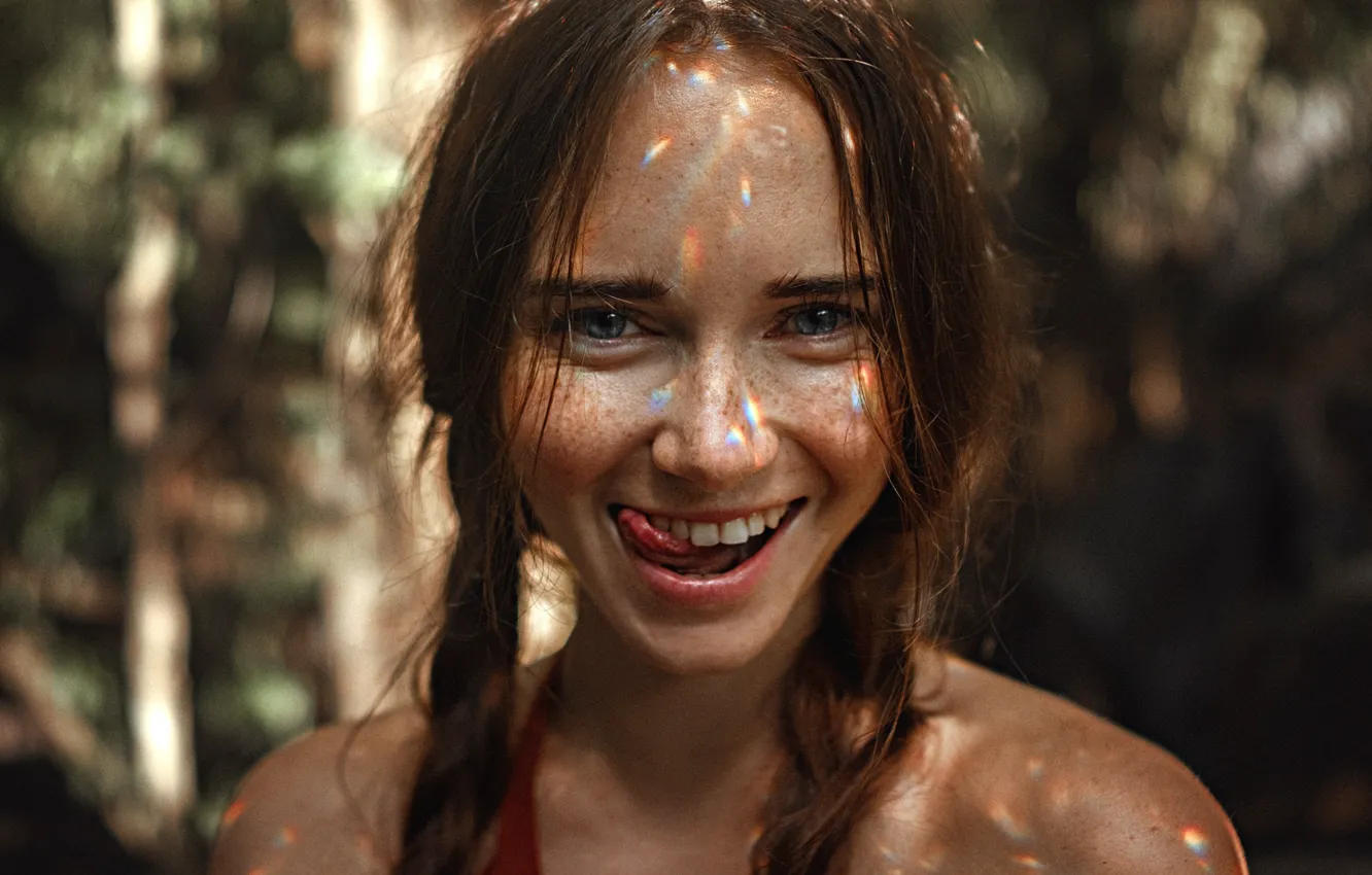Фото обои girl, smile, tongue, Георгий Чернядьев, Georgy Chernyadyev, Настасья Нелень