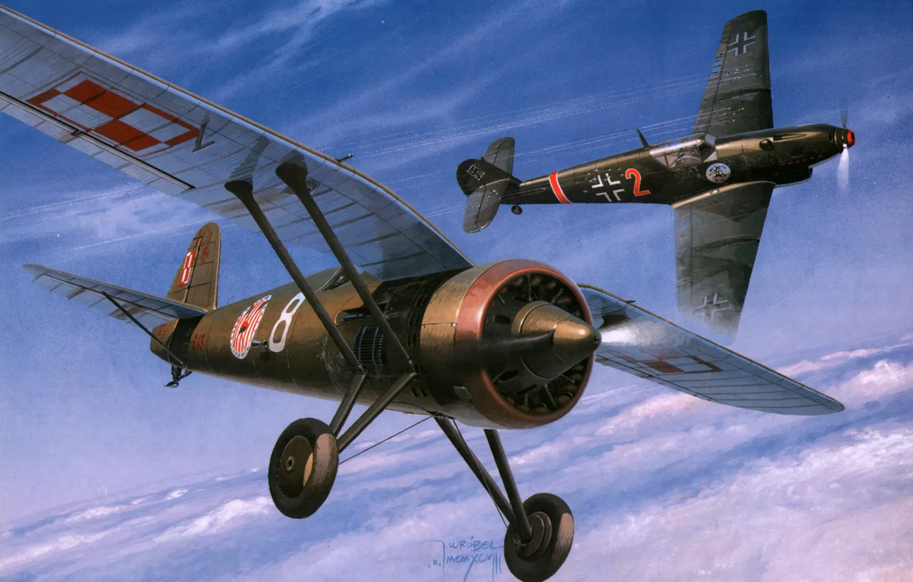 Фото обои небо, рисунок, истребитель, арт, немецкий, воздушный бой, истребитель-моноплан, одномоторный
