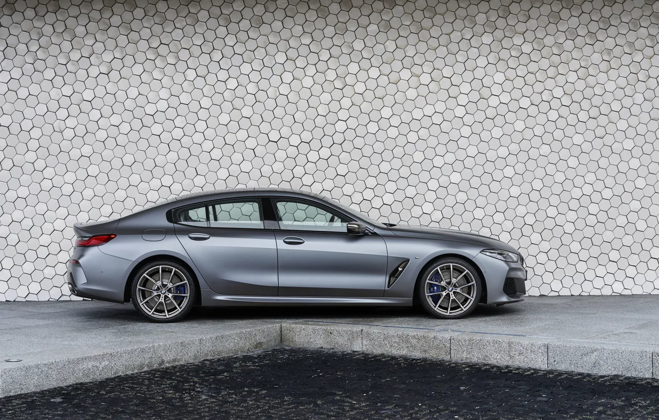 Фото обои стена, купе, BMW, Gran Coupe, в профиль, 8-Series, 2019, четырёхдверное купе