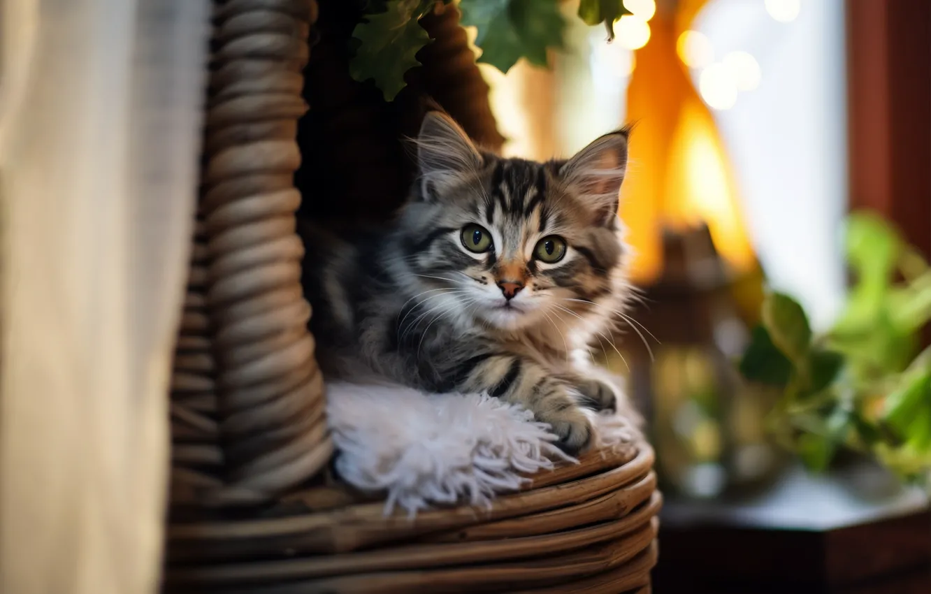 Фото обои кошка, взгляд, свет, поза, котенок, окно, лежит, мех
