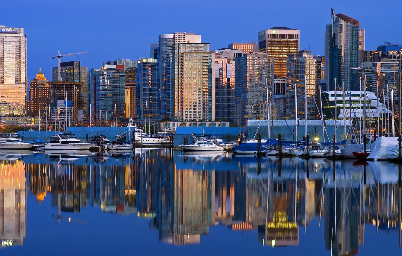 Фото обои небо, лодка, дома, яхта, Канада, Ванкувер, vancouver, гавань