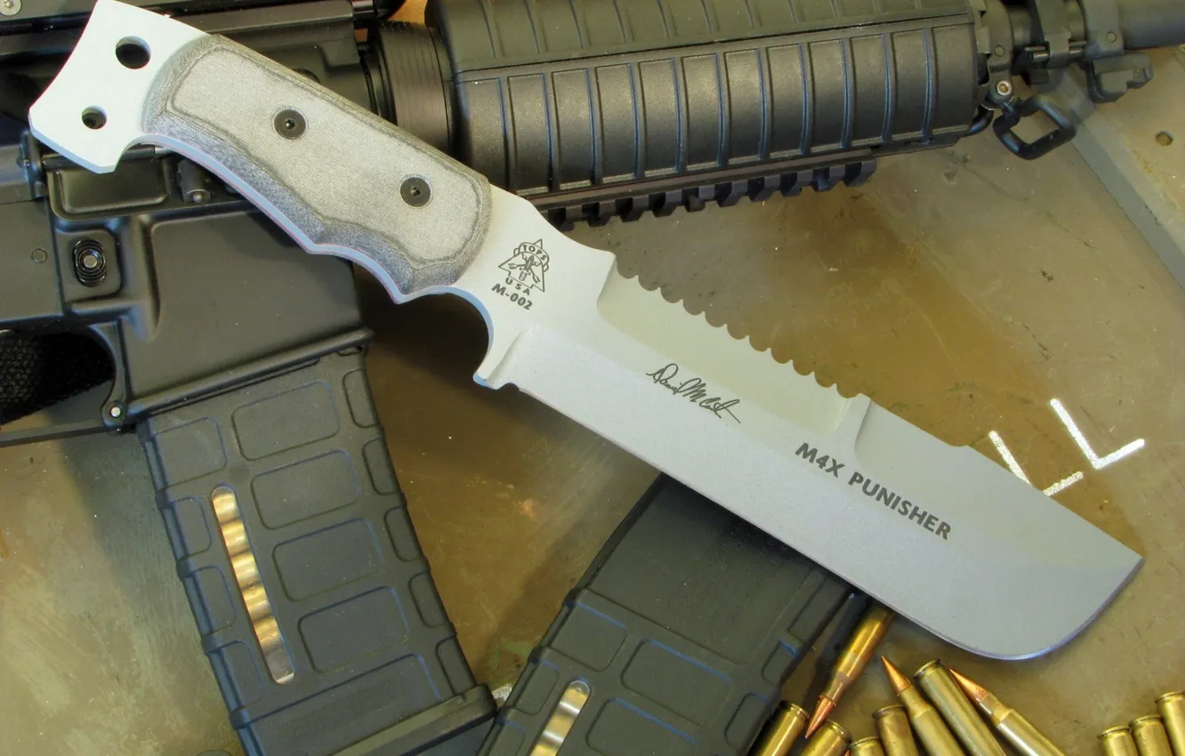 Фото обои нож, автомат, USA, пули