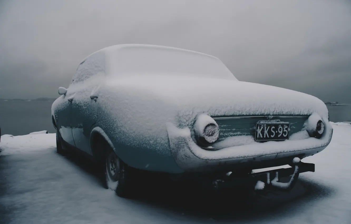 Фото обои зима, машина, снег