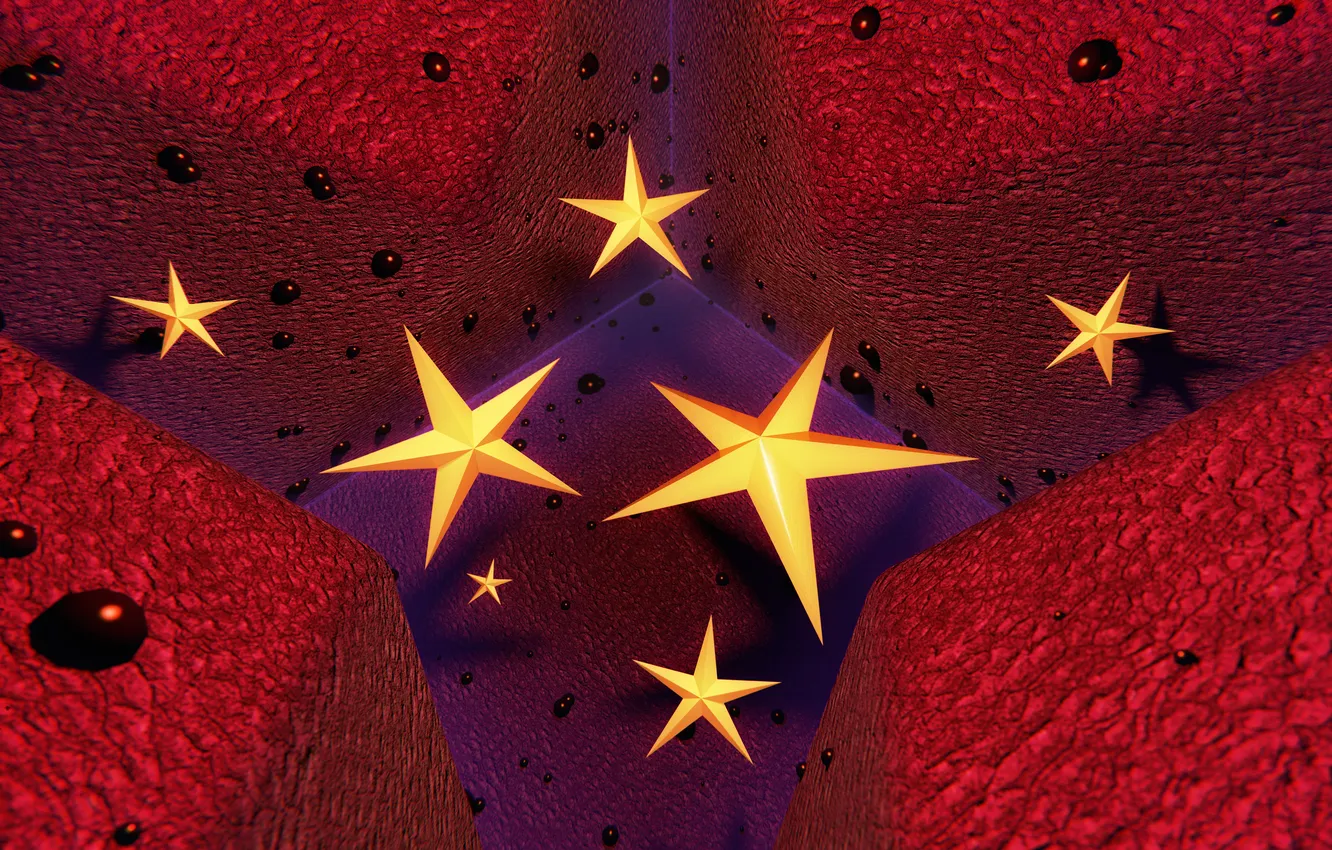 Фото обои wallpaper, red, stars, abstraction, surreal, blender3d, 3dart, freeart