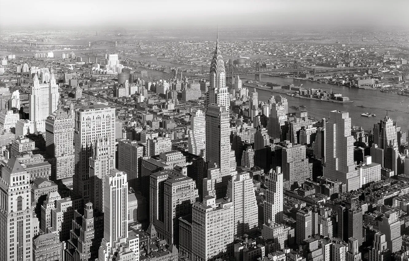 Фото обои ретро, дома, Нью-Йорк, панорама, США, 1932-й год