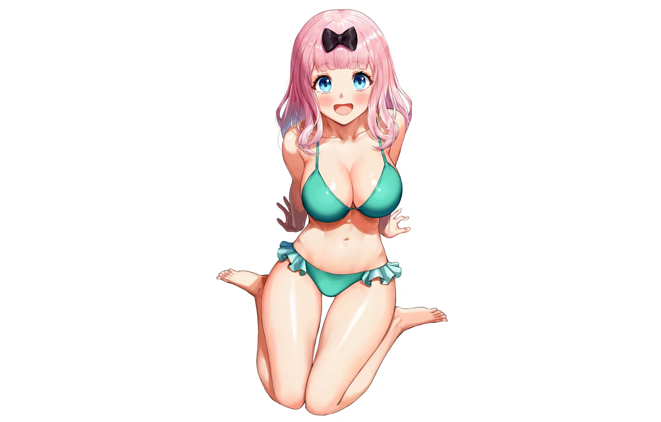 Фото обои girl, sexy, cleavage, pink hair, long hair, boobs, anime, blue eyes