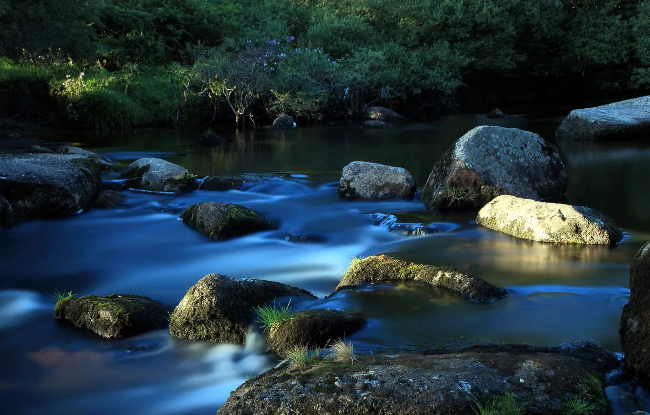 Фото обои landscape, reflections, dartmoor, slowexposure