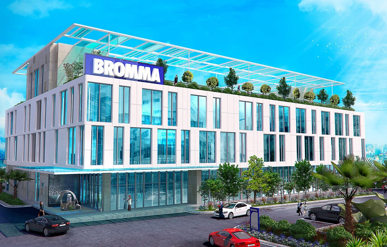 Фото обои деревья, дизайн, здания, архитектура, Bromma Project Perspective view