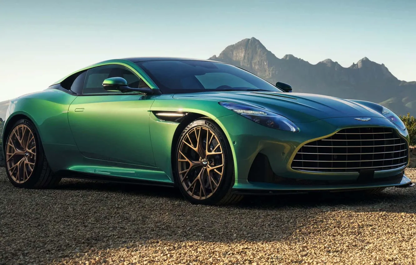 Фото обои Aston Martin, sky, mountains, спортивное купе, exterior, gravel, 2023, sports coupe