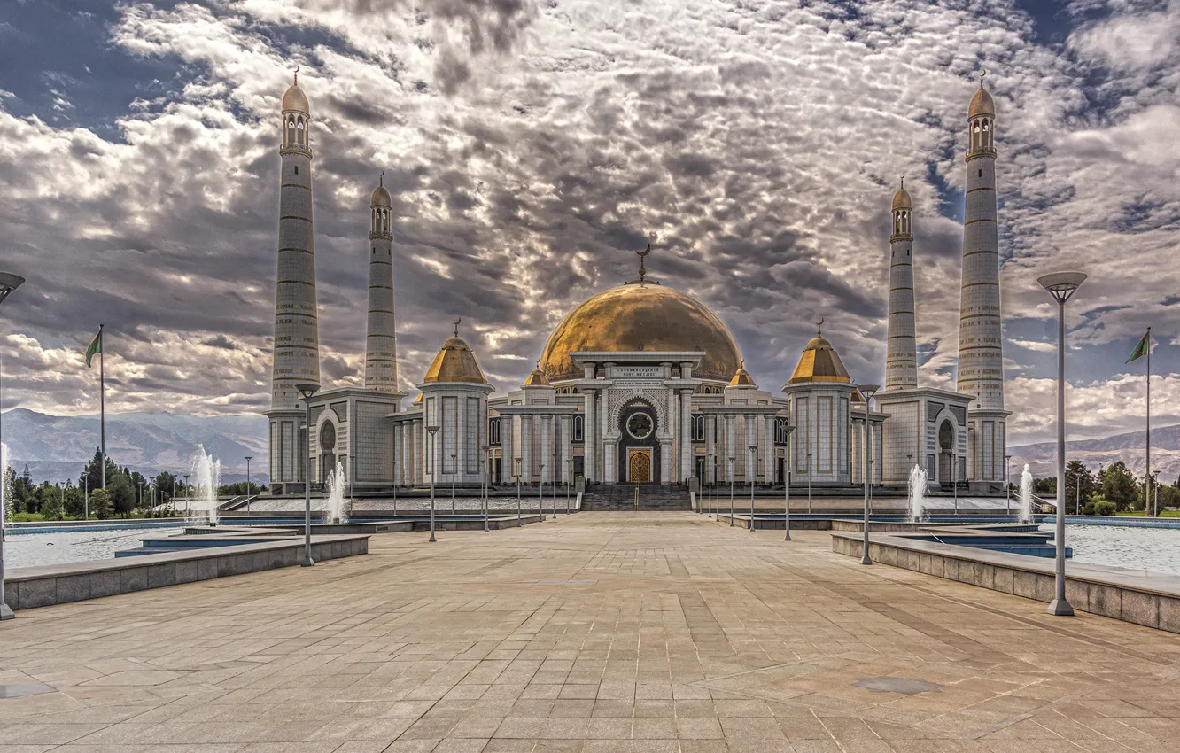 Фото обои Turkmenistan, Ashkabat, monumental, Türkmenbaşy Ruhy Mosque