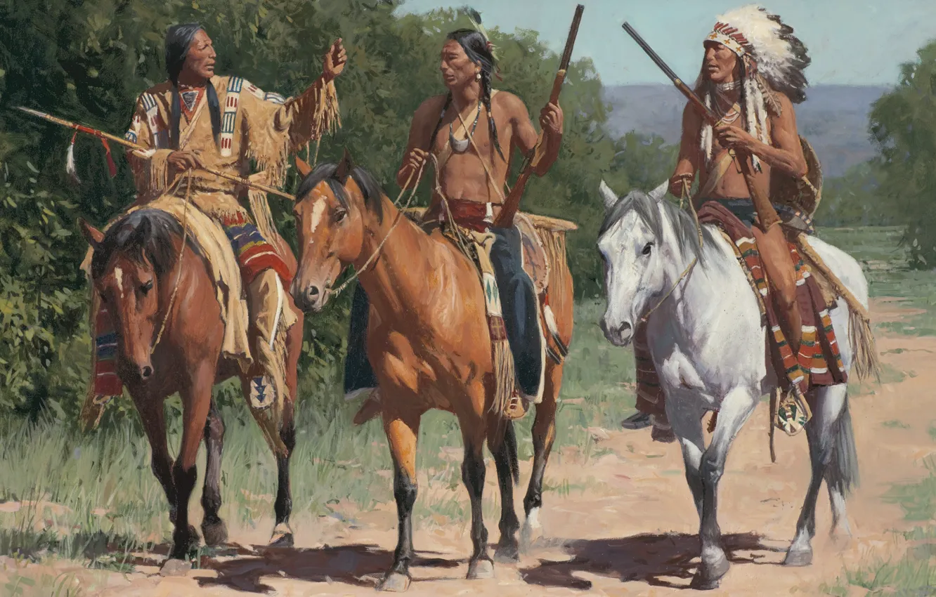 Фото обои картина, живопись, painting, Call To The Little Bighorn, Mann