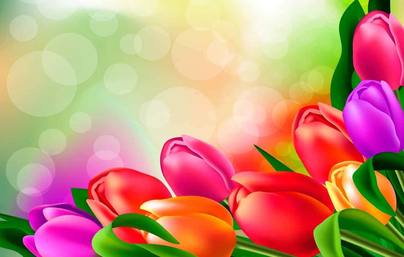 Фото обои яркие, рисунок, тюльпаны, бутоны