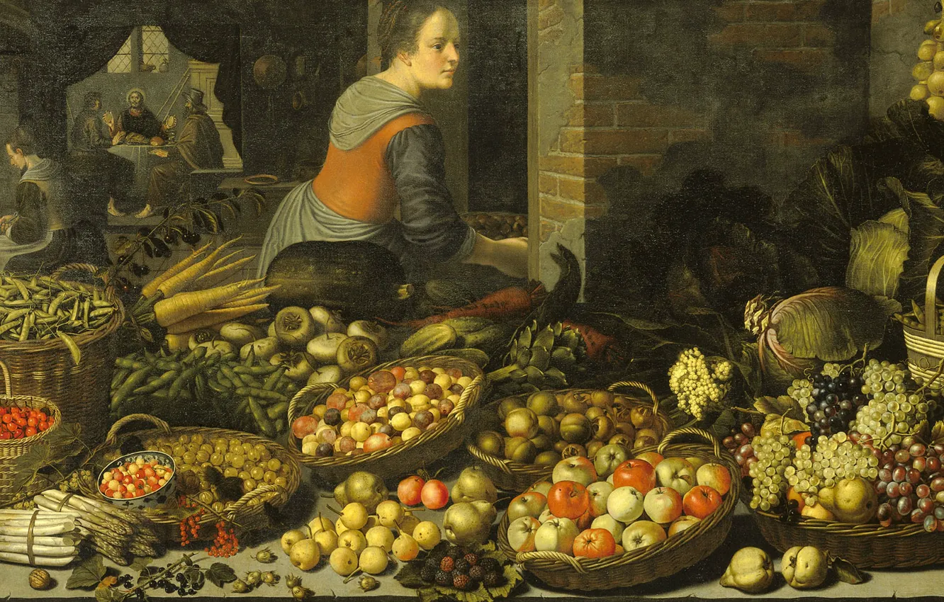 Фото обои масло, картина, холст, 1651, Флорис ван Схотен, Натюрморт с фруктами ..., Floris van Schooten