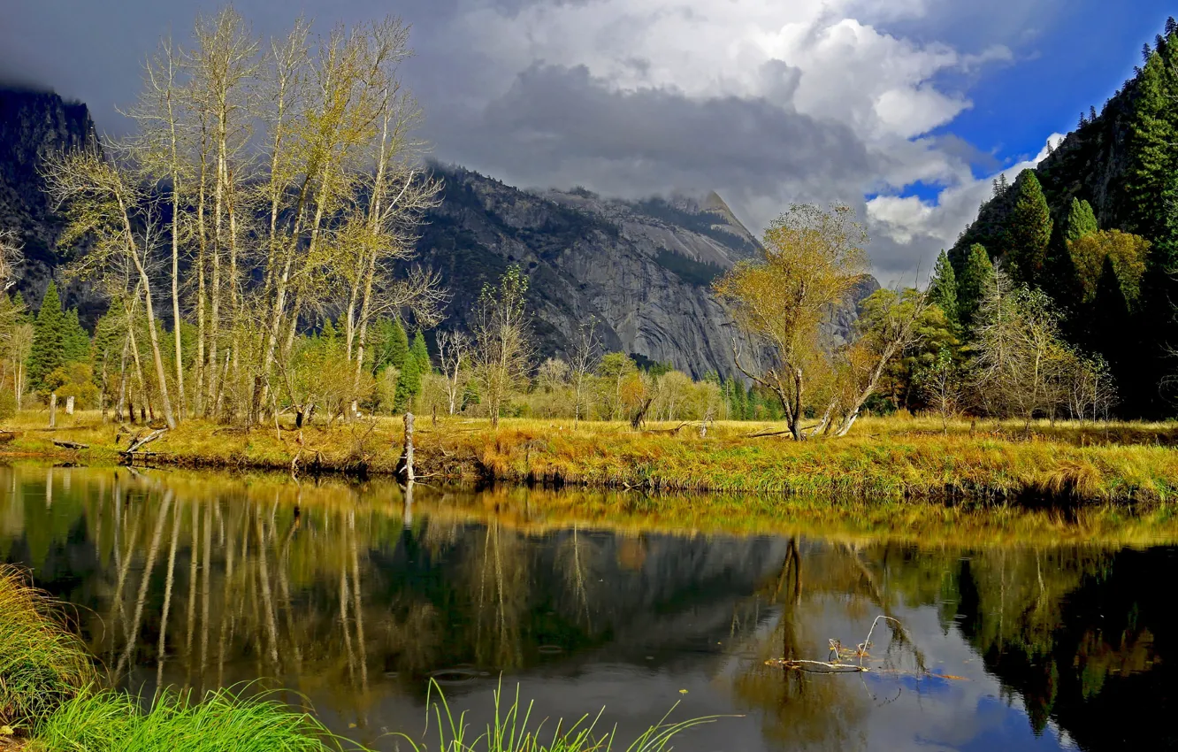 Фото обои осень, деревья, горы, река, Калифорния, США, Йосемити, Йосемитский национальный парк