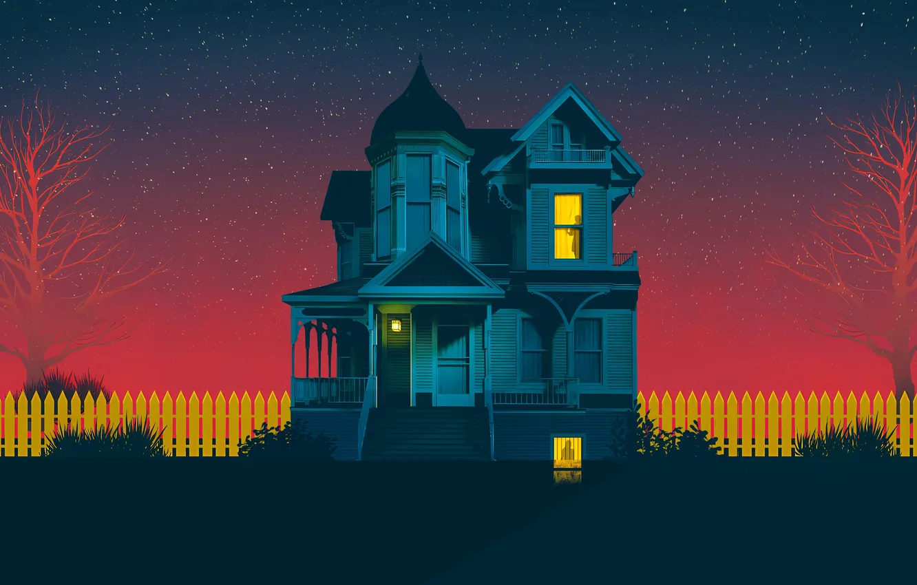 Фото обои небо, ночь, дом, минимализм, house, sky, minimalism, night