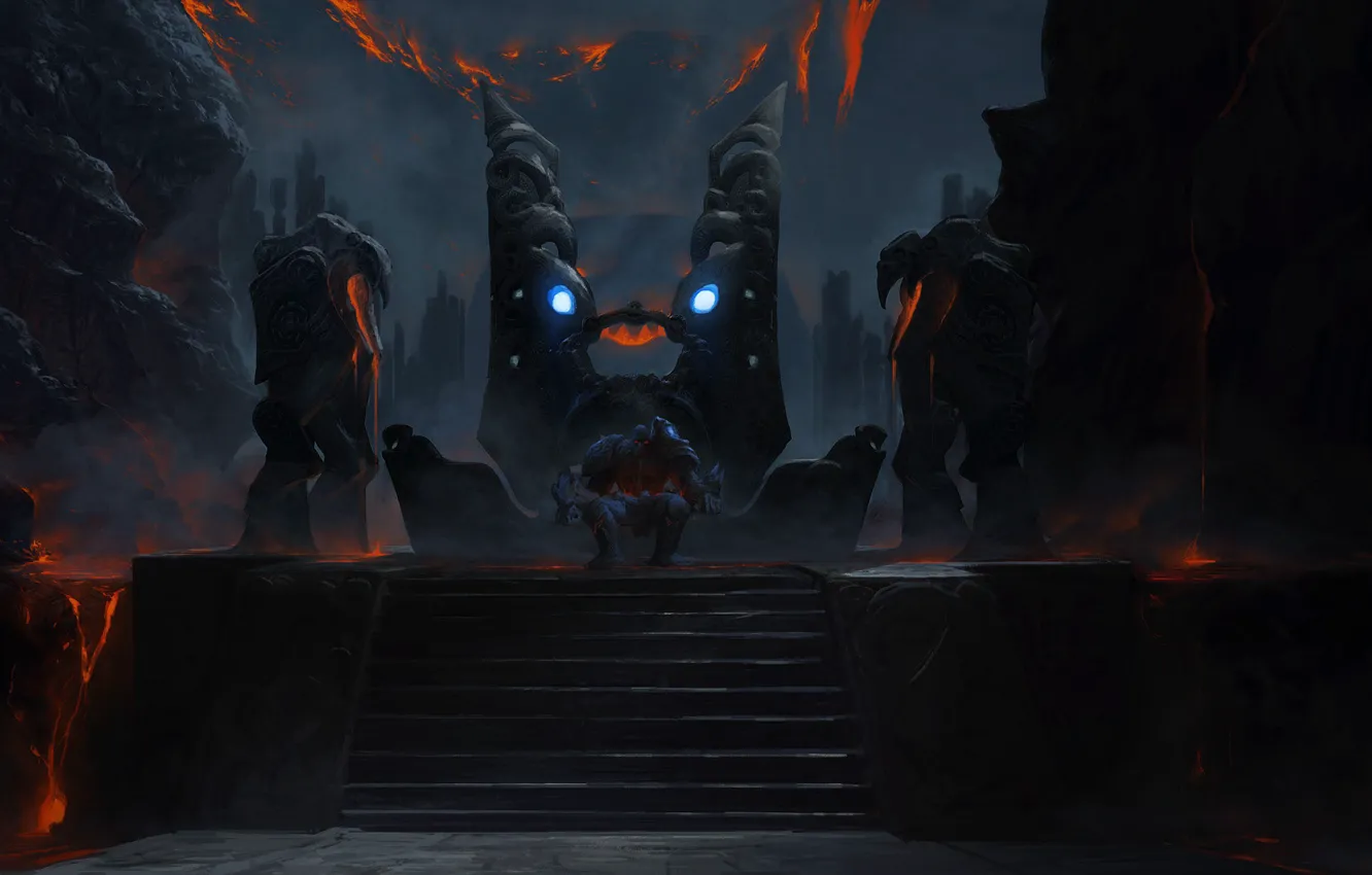 Фото обои горы, злость, вулкан, лава, трон, Path of Exile