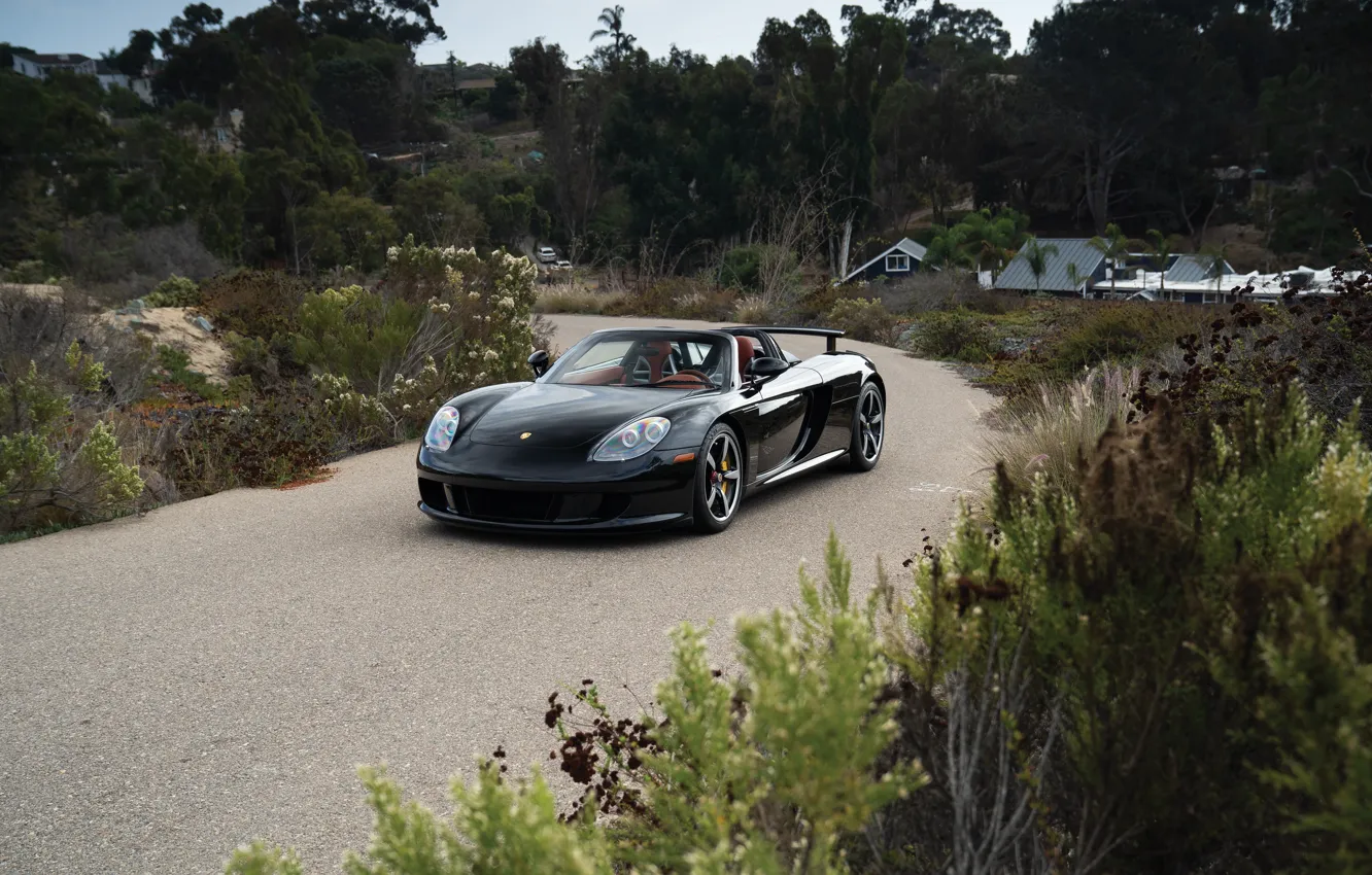 Фото обои Porsche, supercar, black, Porsche Carrera GT