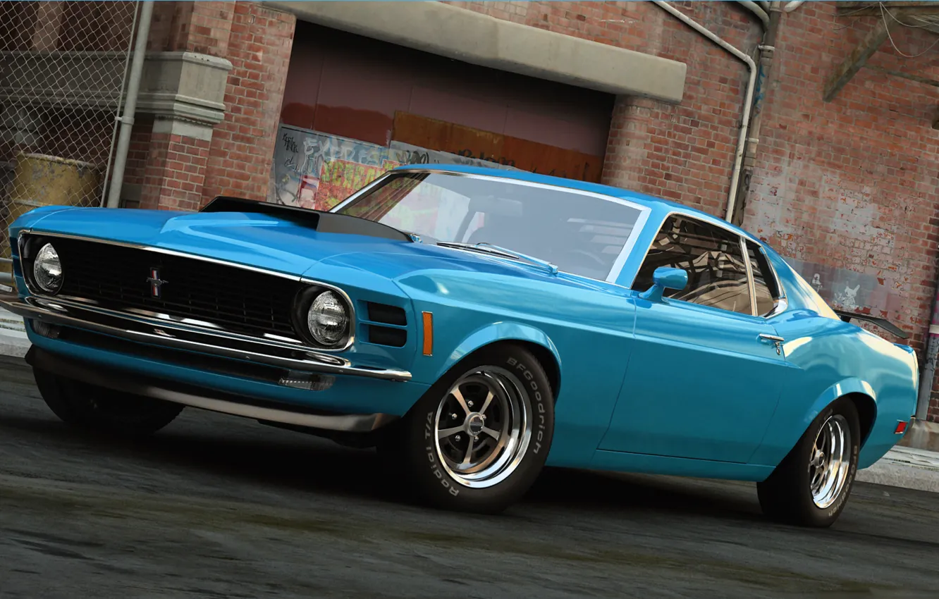 Фото обои машина, графика, Mustang, Ford, арт, Blue, 1970, dangeruss
