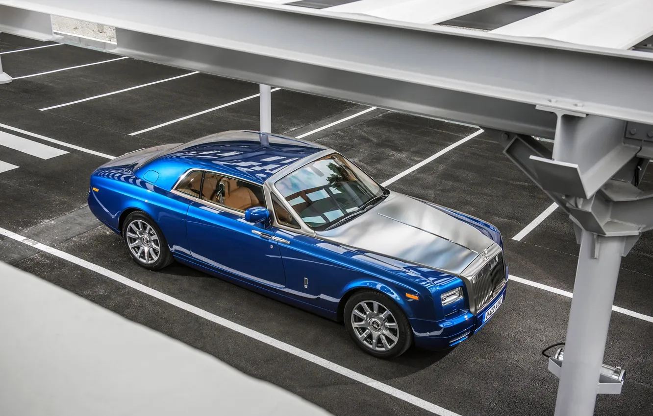 Фото обои Синий, Phantom, Машина, Капот, Rolls Royce, Купэ, Вид с верху