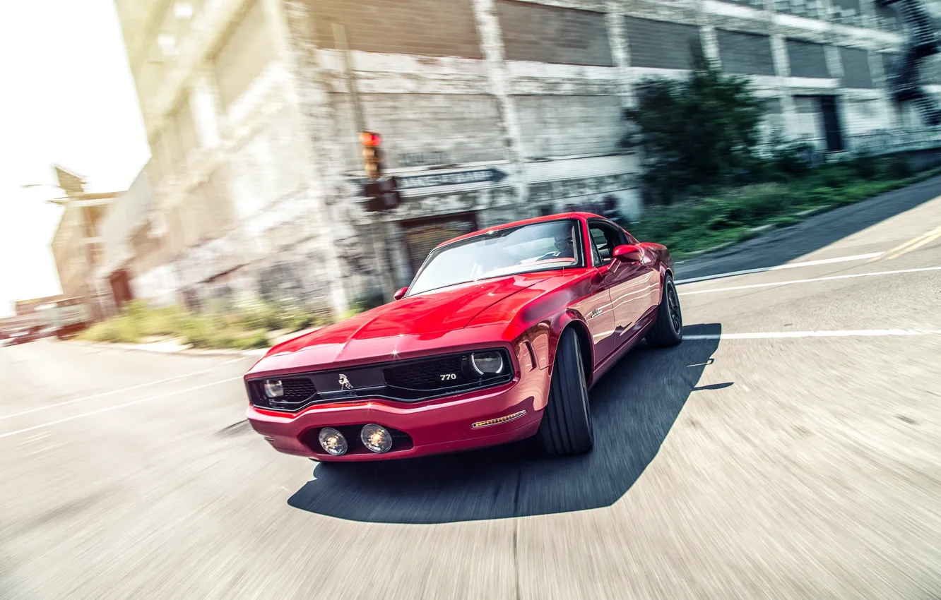 Фото обои улица, Mustang, Ford, поворот, red, front, Equus Bass 770, CAR Magazine