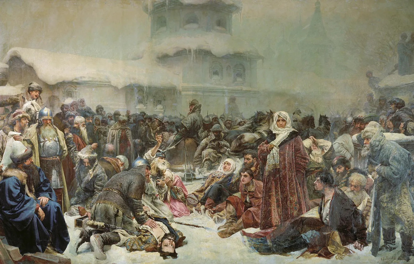 Фото обои масло, холст, 1889, Клавдий ЛЕБЕДЕВ, Марфа Посадниц, Уничтожение новгородского веча